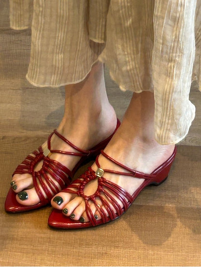 French Resort Style Two-way Wear Wedge Sandals Women 2026 Summer New Open Toe High Heels Elegant Roman Slide Sandals